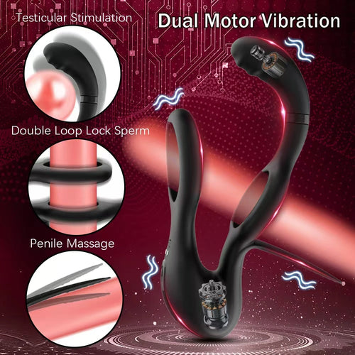 Venusfun Silicone Cock Ring with Dual Motor Vibrations for Men Delay Stamina Enhancement