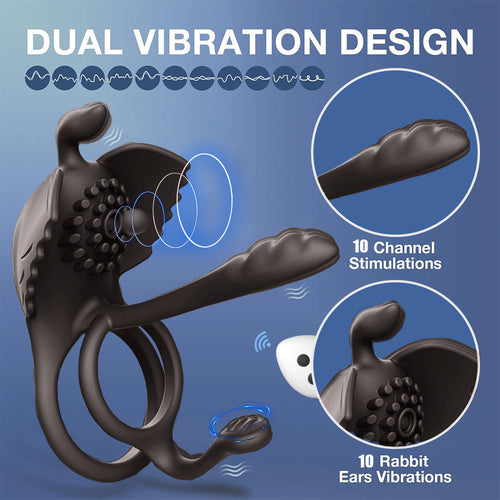 Venusfun Dual Rings 10 Vibrating Modes Penis Ring With Remote Control