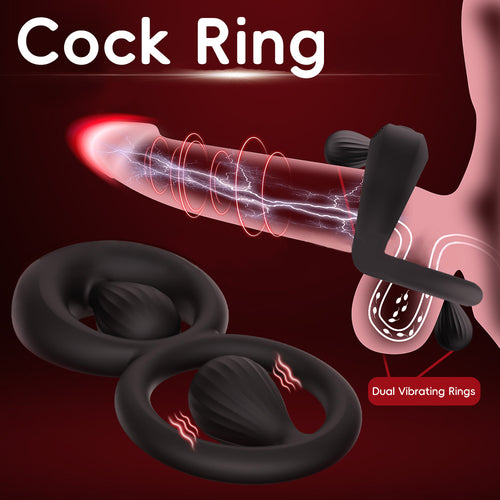 Venusfun Dual Rings Vibrating Silicone Cock Ring Fits For All Sizes