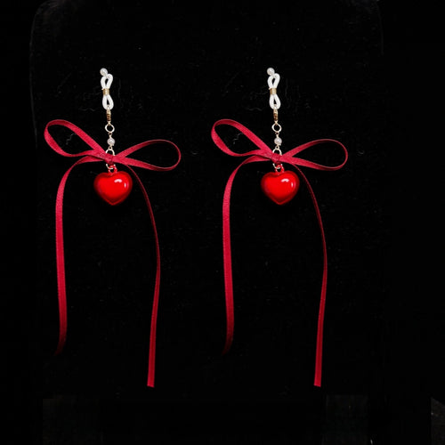 Venusfun Red Bowknot Heart Nipple Toy for Women Metal Breast Stimulator for BDSM