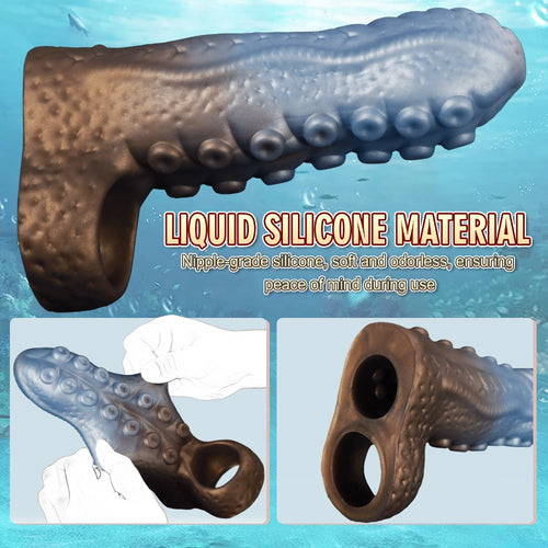 Venusfun Hollow Octopus Penis Sleeve Silicone Masturbator with 3cm Extension Ring