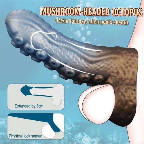 Venusfun Hollow Octopus Penis Sleeve Silicone Masturbator with 3cm Extension Ring