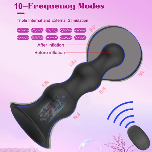 Venusfun Wireless Remote Inflatable Anal Beads for Men 10 Vibration Modes Hands-Free Prostate