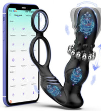 Venusfun Thrusting Butt Plug Anal Dildo with Cock Ring and 9 Vibrating Modes App Control for Men