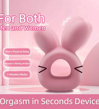 Venusfun Rabbit Ear Vibrating Cock Ring Soft Silicone Dual Use Massager for Couples with 7 Modes