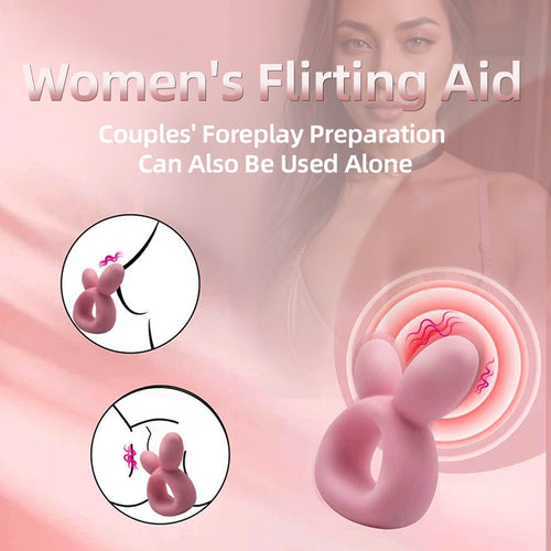 Venusfun Rabbit Ear Vibrating Cock Ring Soft Silicone Dual Use Massager for Couples with 7 Modes