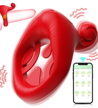 Venusfun Red Mouth Wearable Vibrating Cock Ring with APP Control for Couples