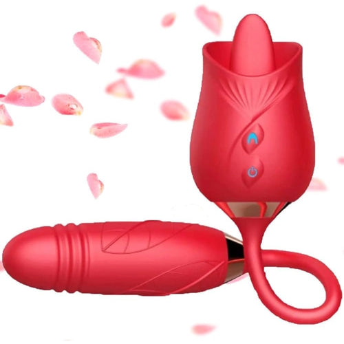 Venusfun Rose Dual Head Vibrator with Licking Suction and Extendable Motion 10 Modes for Sensory Play