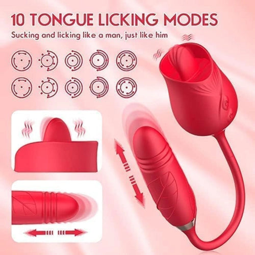 Venusfun Rose Dual Head Vibrator with Licking Suction and Extendable Motion 10 Modes for Sensory Play