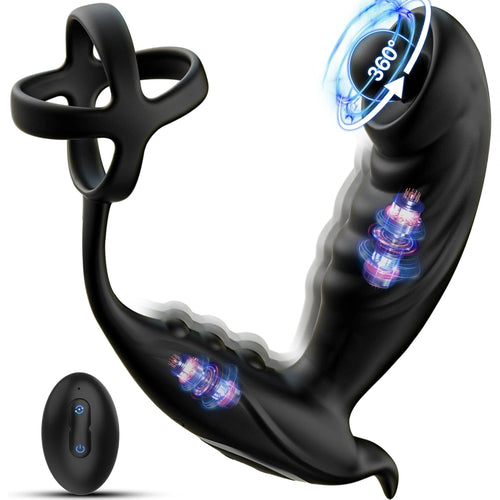 Venusfun Rotating Prostate Massager Remote Vibrating Cock Ring Perineum Support for Men