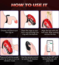 Venusfun Male Chastity Device Vibrating Cage with 10 Modes App Remote Control for  BDSM